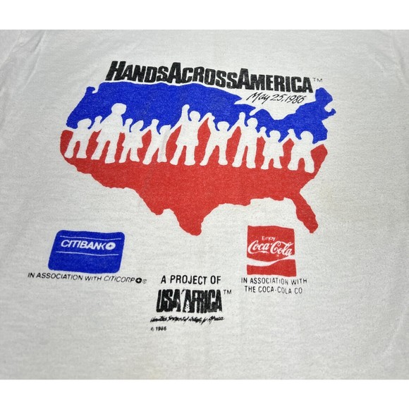 Vintage 1986 Hands Across America Single Stitch White Promo T-Shirt Size Medium - Picture 5 of 10